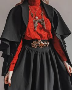 Cape And Skirt Outfit, Dracula Inspired Outfits, Iii Points, Cloak Outfit, Darkest Academia, Oc Clothes, Vintage Academia, Ethereal Elegance, Red Cape