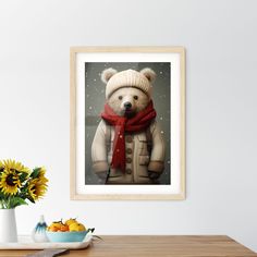 A brown bear wearing a grey knitted hat and matching scarf. The bear has a look of curiosity on its face. Its fur is slightly disheveled, with tufts poking out from underneath the hat. Its claws are visible through the fabric of the scarf. Its eyes are wide and alert. Hat And Scarf, Wearing A Hat, How To Wear Scarves, Knitted Hat, Brown Bear, Winter Time, The Bear, Knitted Hats, Bears