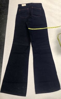 "* Tagged 27 x 34, Measurements Are * Waist 25\" * Length 45\" * Bottom Length 11\" * Inseam 33.5\" * Rise 10 \" MPN: 902 / 5033 SKU:1090F*" Retro Stretch Cotton Jeans, Fitted Cotton Flare Jeans, Fitted Flare Cotton Jeans, Vintage High Rise Stretch Bottoms, Vintage Mid-rise Jeans For Work, Retro Mid-rise Workwear Pants, Vintage Stretch Flare Jeans, Retro Mid-rise Pants For Work, Vintage Stretch Pants With Pockets