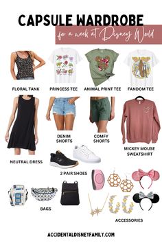 the capsule wardrobe for disney world is full of cute outfits and accessories to wear with them