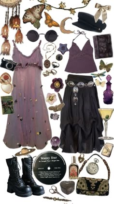 Season Of The Witch Aesthetic Outfit, 70s Witch Aesthetic Fashion, 90s Grunge Witch Aesthetic, Witchy Hippy Outfits, Whimsigoth Witch Costume, Witchy Bohemian Fashion, Boho Witch Outfits Plus Size, Whimsical Fairy Fashion, Goth Whimsical Outfits