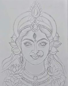 a drawing of a woman with flowers in her hair