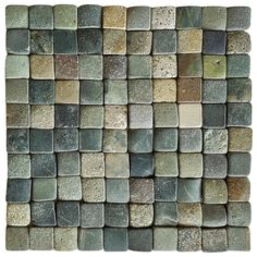 a wall made up of small square tiles with different colors and shapes on the sides