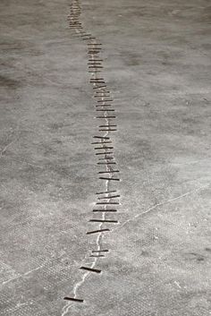 an image of a long line of writing on the ground with lines drawn in it