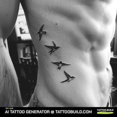 a man with three birds on his stomach