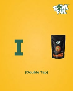 a bag of food sitting on top of a yellow wall next to the word double tap