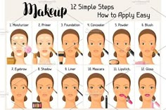 Face Makeup Steps, Makeup Cart, Make Up Diy, Makeup Contouring, Bentuk Alis, Simple Everyday Makeup, Makeup Order, Makeup Brushes Guide, Everyday Makeup Tutorials