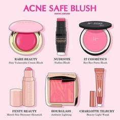 Acne Prone Makeup Products, Acne Safe Highlighter, Acne Safe Blush, Acne Safe Makeup Products, Expensive Makeup