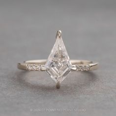 Floatig Halo Triangle Ring, Square Engagement Rings Simple Offset Kite Setting, Geometric Engagement Ring White Gold, V Engagement Rings Band, Ever Us Engagement Ring, Not Shinny Engagement Ring, Frosted Diamond Ring, Cut Out Engagement Ring, Vintage Kite Cut Rings