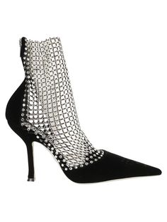 Galaxia décolleté in black velvet BY RENE CAOVILLA. Pointed toe; spool heel (10. 5cm); stardust sole. Featuring dotted mesh embellished with hand-applied rhinestones that wraps around the foot, creating a sparkling peek-a-boo effect. Jeweled Shoes, Velvet Pumps, Tom Ford Handbags, Spool Heel, Rene Caovilla, Golden Goose Sneakers, Golden Goose Shoes, Green Shoes, Sneaker Brands