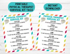 printable physical therapy survival kit with instructions for kids to use on the front and back of