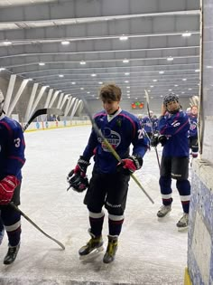 the young hockey players are getting ready to play on the ice at an indoor rink