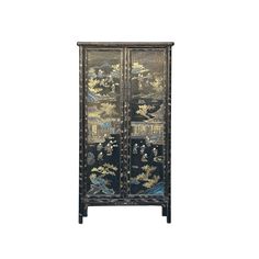 The Vintage Asian Black Lacquer Storage Cabinet is a stunning piece of furniture, featuring a distinctive sloped ladder shape that adds a dynamic, multi-tiered design. The cabinet is coated in a rich black lacquer, giving it a sleek and sophisticated appearance. Its surfaces are adorned with vibrant hand-painted graphics, depicting colorful scenes of traditional Asian houses, trees, and a majestic dragon winding through the landscape. The intricate artwork adds a sense of movement and depth to the cabinet, blending natural elements with mythical imagery. The dragon, symbolizing power and protection in Asian culture, is the central graphic, with detailed scales and fluid form. The houses and trees offer a serene, contrasting backdrop with soft colors like reds, greens, and golds. The cabine Traditional Asian House, Asian Houses, Majestic Dragon, Asian House, Intricate Artwork, Dragon Graphic, Wood Joints, Asian Culture, Key West Florida