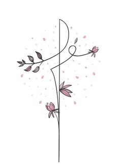 a flower that is on the side of a white wall with pink flowers in it