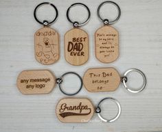 wooden keychains with engraved names and sayings for dad's day or any special occasion