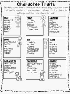 character traits worksheet for students to help them understand the characters in their story