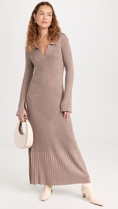 o.p.t Nicole Dress | Shopbop Chic Long Ribbed Sweater Dress, V-neck Ribbed Sweater Dress For Work, Shower Outfits, Ankle Length Skirt, China Fashion, Gq, Warm Weather, Knit Dress, Stretch Fabric