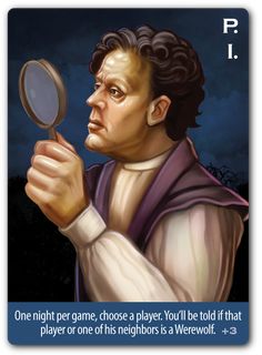 a card with a man holding a magnifying glass in it's hand