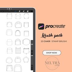 the procreate brush pack includes 20 chairs, stamp brushes and an appliance