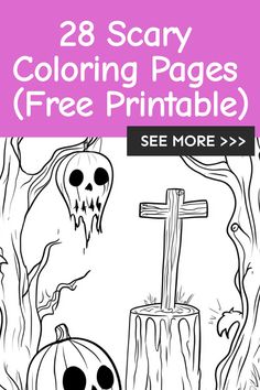 halloween coloring pages for kids that are free to print and color with the text, 28 scary