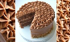 there is a cake with chocolate frosting on the top, and another one has been cut in half