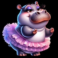 a cartoon hippo in a pink tutu skirt