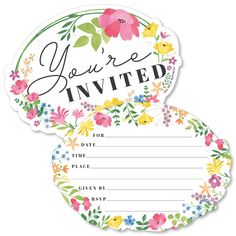 two flowered paper tags with the words you're in it and an image of flowers