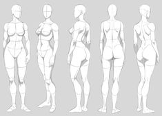 the back and side view of a woman's body, with different angles to it