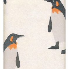 two penguins with orange beaks are standing next to each other on a white background