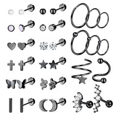 a bunch of different types of piercings on a white background