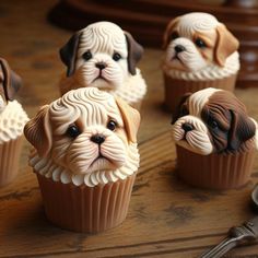 there are many cupcakes made to look like puppies