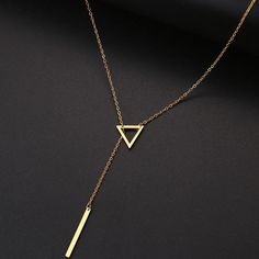 Triangle Double Pendant Chain Necklaces Women Stainless Steel Jewelry Engagement Necklaces, Geometric Pendant Necklace, Women Necklaces, Triangle Necklace, Long Chain Necklace, Girl Friend, Trendy Necklaces, Geometric Necklace, Steel Necklace