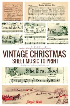 vintage christmas sheet music to print with the words, `'and images on it