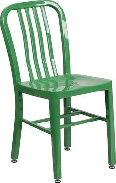 a green metal chair on a white background