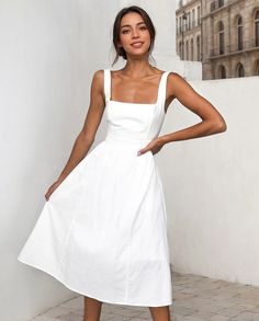 Lasaky - Sleek and Sexy Backless Spaghetti Strap Dress Backless Slip Dress, Solid Dress Casual, Sundresses Women, Solid Color Dress, Dress Spring, White Square, White Dresses, Solid Dress, Spaghetti Strap Dresses