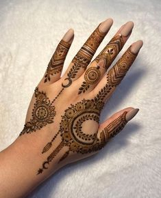 a woman's hand with hennap on it, showing the intricate design