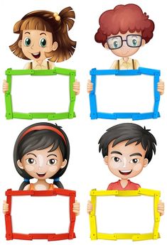 four kids holding up different colored frames