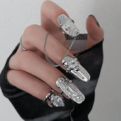 Material: Alloy Package: 4pcs Nail Rings Jewelry Accessories, Nail Ring Jewelry, Fairy Rings Jewelry, Fairy Grunge Rings, Finger Armor Jewelry, Fairy Grunge Jewelry Rings, Nail Guards, Nail Armor, Nail Rings