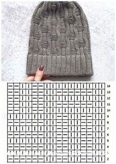 a knitted beanie hat with the knitting pattern on it and instructions to make it