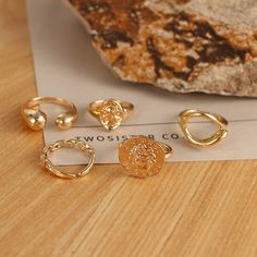 Rings- Punk Golden Portrait Coin Chain Geometric Rings Set NEW Fashion Open Rings For Women 2022 Trend Jewelry GiftsModel Number:1005002842937457 Golden Portrait, Geometric Rings, Trend Jewelry, Open Rings, Trendy Ring, Geometric Ring, Jewelry Fashion Trends, Knuckle Rings, Rings Set