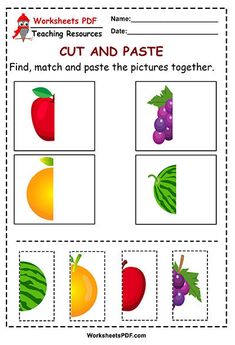 worksheet for children to learn how to cut and paste the pictures together with fruits