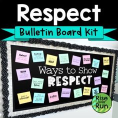 a bulletin board with post it notes on it and the words, kindness bulletin board kit