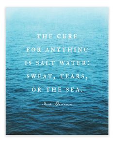 the ocean with a quote on it that says, the curve for anything is salt water sweat tears or the sea