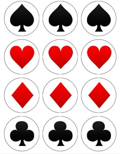 four card suits with hearts and spades in the middle, surrounded by smaller ones