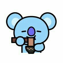 a blue koala bear holding a pencil in it's mouth and looking at the camera