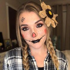 Cute Scarecrow Hairstyles, Kids Scarecrow Makeup Girl, Girls Scarecrow Makeup, Diy Adult Scarecrow Costume, Dark Scarecrow Makeup, Mom Scarecrow Costume, Woman Scarecrow Makeup, Men Scarecrow Makeup, Scarecrow Face Painting Ideas