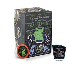 The front of the Bones Coffee Company Mudslide Boogie 12 Count Bones Cups box inspired by Disney Tim Burton’s The Nightmare Before Christmas. Its flavor is mudslide and has Oogie Boogie on its art. Bones Coffee, Keurig Coffee Pods, Mint Chocolate Chip Ice Cream, Mudslide, Coffee Liqueur, Flavored Coffee, Christmas Products, Keurig Coffee, Coffee Subscription