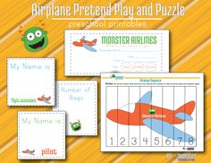 printable airplane pretend play and puzzle for preschool