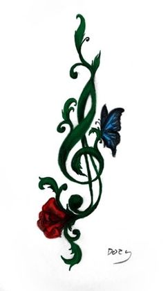 a drawing of a trellis with flowers and a butterfly on it's side