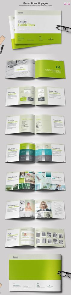 an array of green and white brochure designs